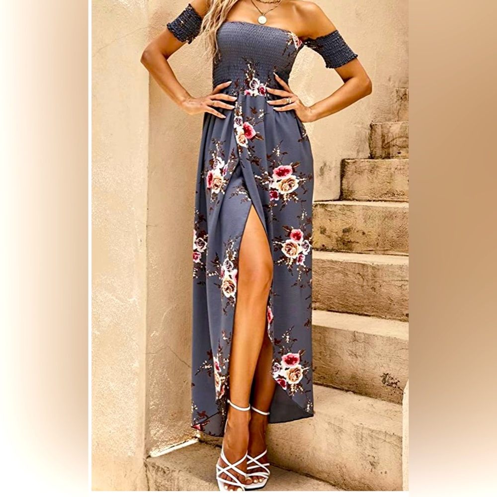 Off the Shoulder Gray Maxi Dress